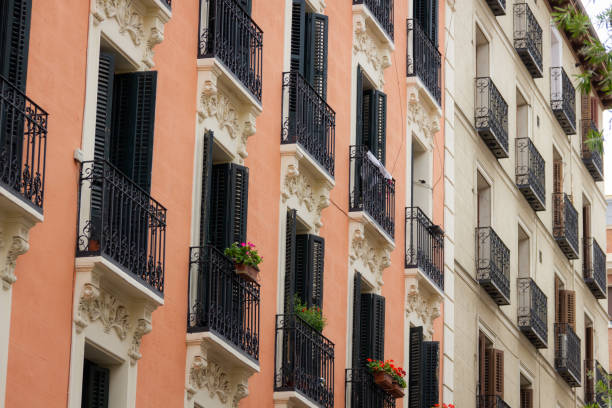 istock Small balconies residential building facade in Madrid 1293346797