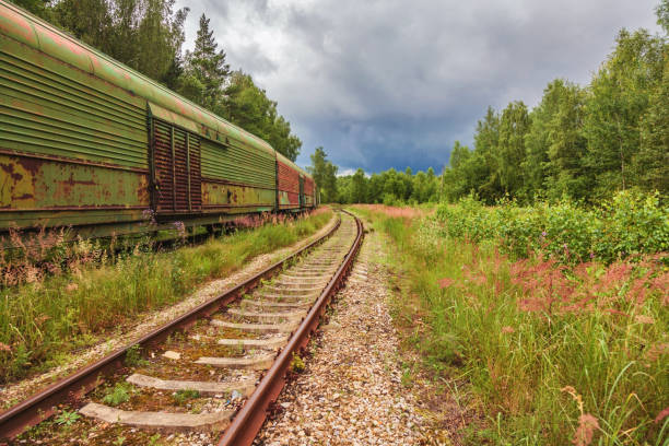 istock Obsolete railway wagons, abandoned on old railroad tracks 1293349752
