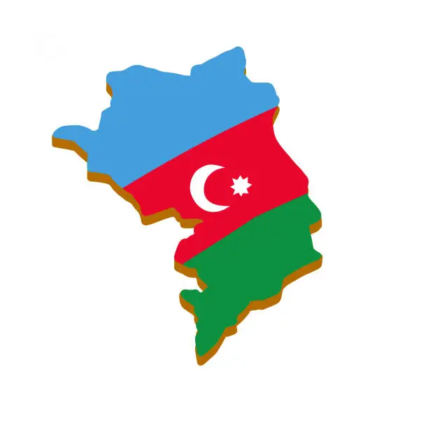 Vector illustration of Map of Republic of Nagorno-Karabakh. Caucasian state with flag of Azerbaijan. Disputed territory of Armenia. Flat cartoon