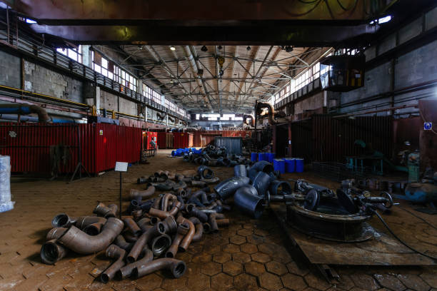 istock Cast metal blue pipe connection parts at workshop 1293359306