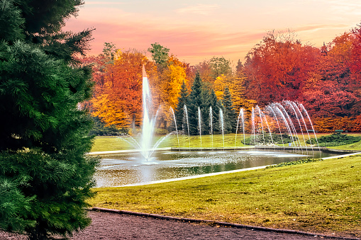 Fountain in the park, autumn season