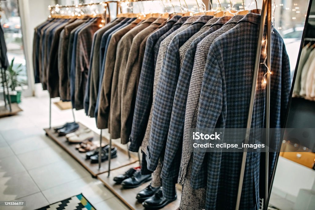 Suits on rack Store Stock Photo