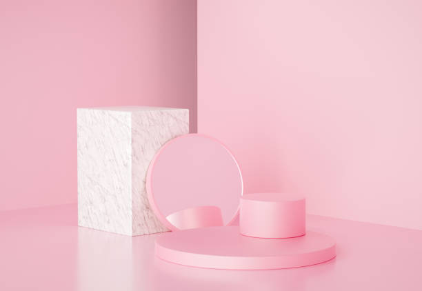 istock 3d render modern geometric shapes with marble and mirror, for product presentation 1293366922