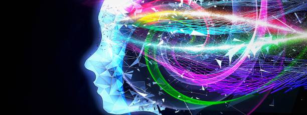 istock 3D illustration of an abstract woman's profile drawn with colorful light 1293370322