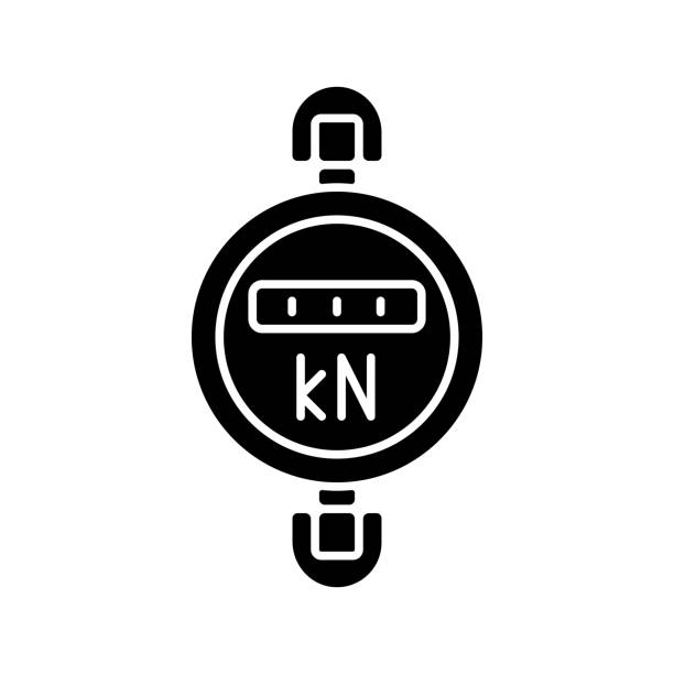 Dynamometer black glyph icon Dynamometer black glyph icon. Device for measuring mechanical force, torque and power. Heavy equipment testing. Engine output power. Silhouette symbol on white space. Vector isolated illustration dynamometer stock illustrations