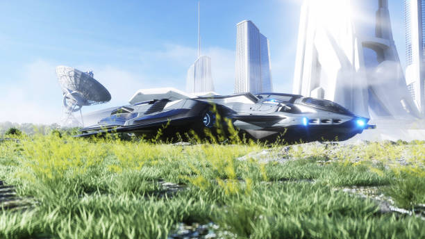istock futuristic ship and city. Future concept. Aerial view. 3d rendering. 1293375287