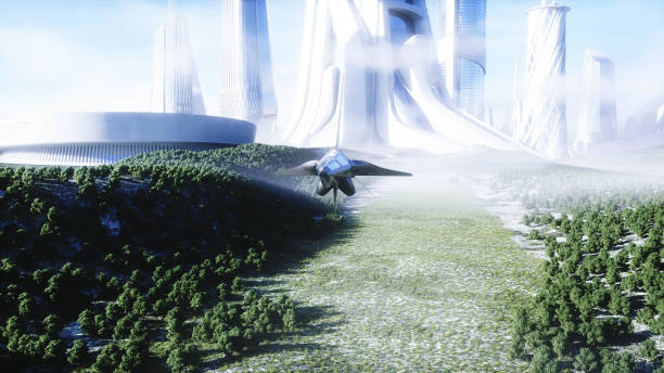 istock futuristic spaceship . Future concept. Aerial view. 1293375348