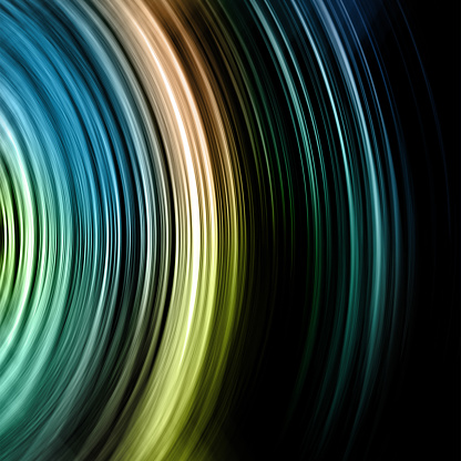Colorful rings in radial blur abstract background. Fast circular motion illustration.