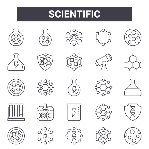 scientific outline icon set. includes thin line icons such as nuclear, chemistry, nucleus, science, physics, molecular, planet, organism. can be used for report, presentation, diagram, web and scientific outline icon set. includes thin line icons such as nuclear, chemistry, nucleus, science, physics, molecular, planet, organism. can be used for report, presentation, diagram, web and big bang stock illustrations