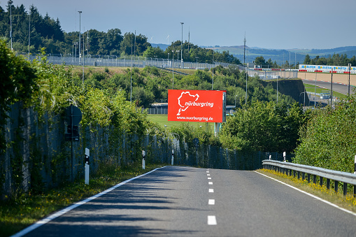 Nurburg, Germany - August 20, 2015. The famous city of Nurburg with the legendary Nurburgring. Road to Nurburgring.