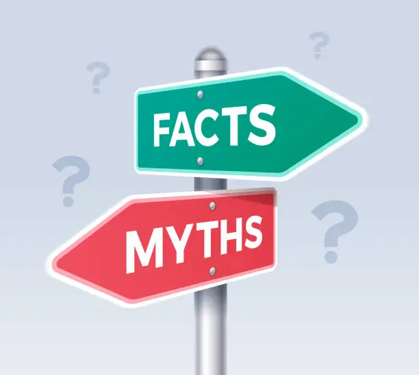Vector illustration of Facts and Myths Arrow Choice Direction Sign