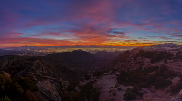 istock Panoramic evening image of a mountain city in the evening. 1293385576