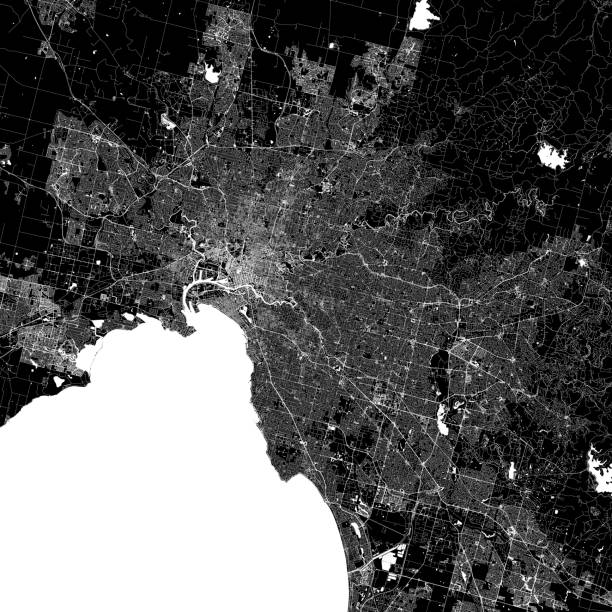 Melbourne, Victoria, Australia Vector Map Topographic / Road map of Melbourne, Victoria, Australia. Original map data is open data via © OpenStreetMap contributors. All maps are layered and easy to edit. Roads are editable stroke. melbourne street map stock illustrations