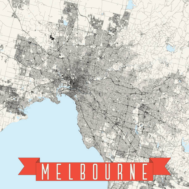 Melbourne, Victoria, Australia Vector Map Topographic / Road map of Melbourne, Victoria, Australia. Original map data is open data via © OpenStreetMap contributors. All maps are layered and easy to edit. Roads are editable stroke. melbourne street map stock illustrations