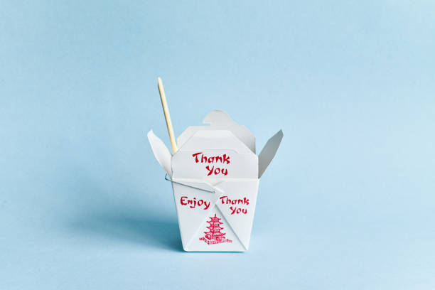 Single Chinese Food Box That is Opened Chinese Food Container chinese takeout stock pictures, royalty-free photos & images