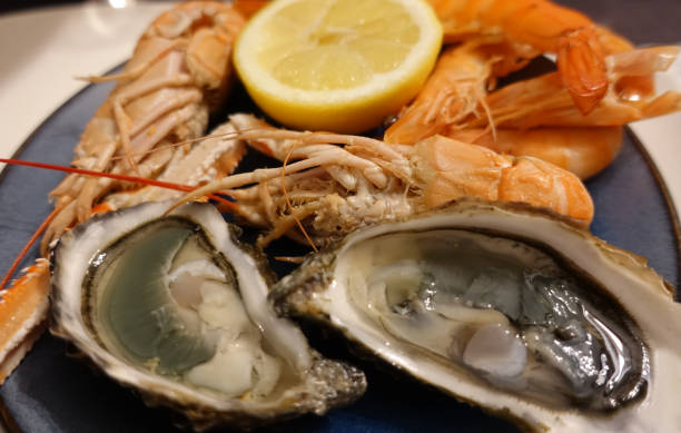 istock Seafood served on a plate Oysters Langoustine Shrimp 1293390861