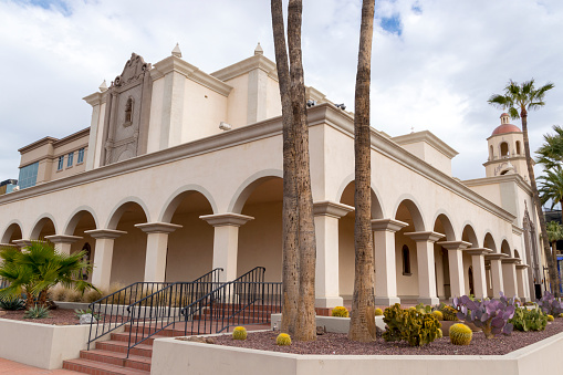 December 25, 2020 - Tucson, Arizona, USA: This shot shows the rear of the Saint Augustine Cathedral in downtown Tucson, Arizona.  This historic building has been restored several times over the past century and is a symbol of the city of Tucson.