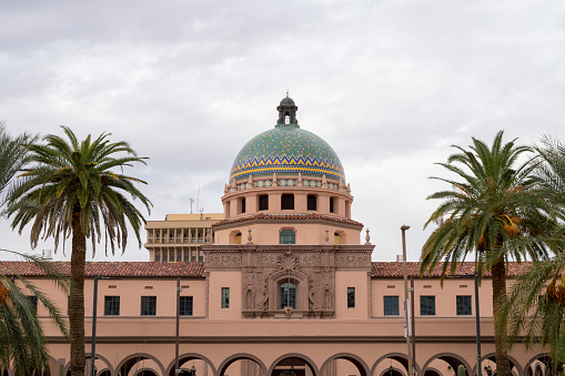December 25, 2020 - Tucson, Arizona, USA: This shot shows the dome of the Presidio and top floors in downtown Tucson, Arizona.  The Presidio has been restored and is a symbol of the city of Tucson.