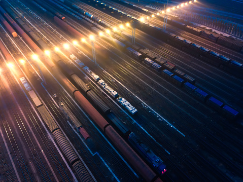 Aerial View Freight Transportation At Night