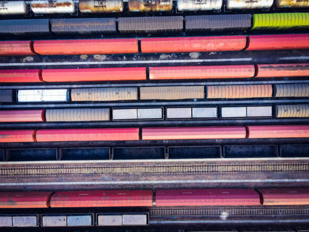 istock Aerial view of freight trains 1293392595