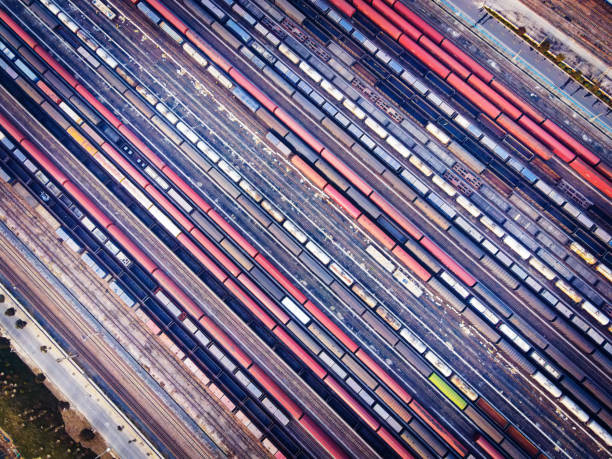 istock Aerial view of freight trains 1293392756