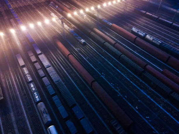 istock Aerial View Freight Transportation At Night 1293393378