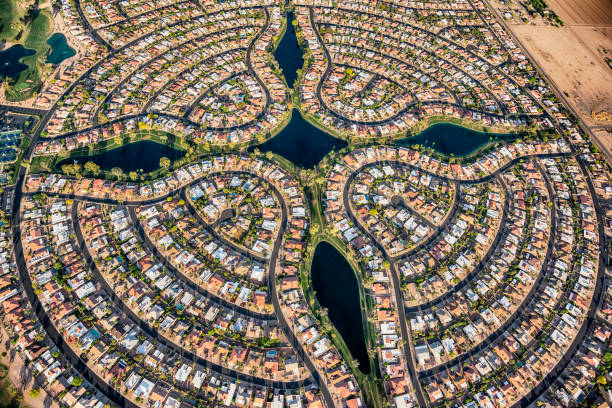 suburban phoenix master planned community aerial - tract houses imagens e fotografias de stock