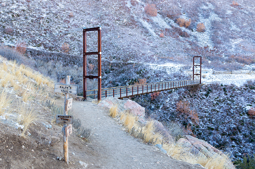 This is the public access hiking trail to the Bear Canyon Suspension Bridge located in Draper Utah.  This shot was taken in late November after a dusting of snow.