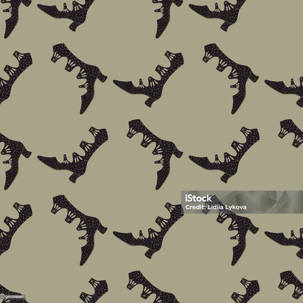 Brown Boot Pattern Hand Drawn Seamless Style Pattern With Dark Brown Women Boots Elements ...