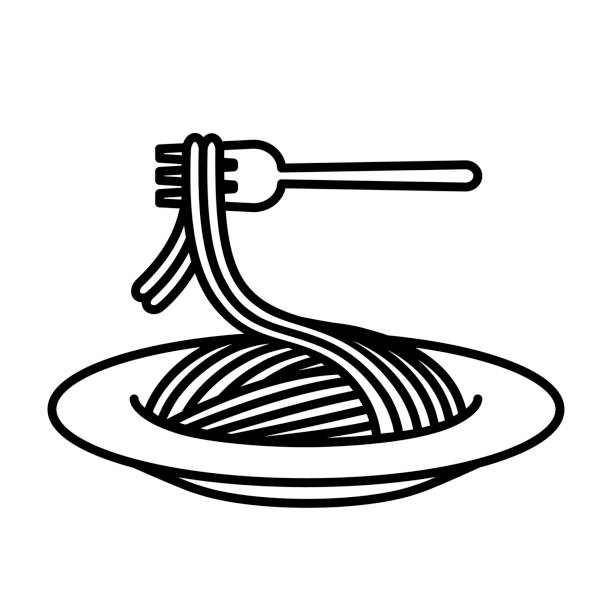 illustrations, cliparts, dessins animés et icônes de pâtes de levage d’icône avec une fourchette - silverware fork symbol dishware