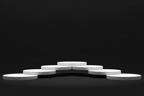 istock Round white stand is overlapping, Podium for display product on the Black floor. 1293399673