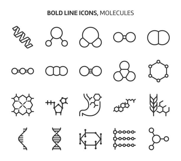moleküle, fette liniensymbole - protein stock-grafiken, -clipart, -cartoons und -symbole