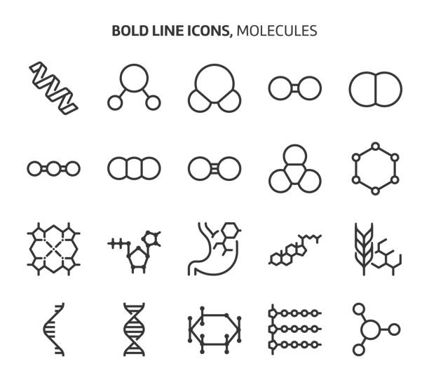 молекулы, жирные иконки линии - human rna stock illustrations