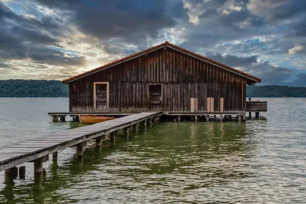 Boathouse at Ammersee in Stegen (Bavaria), Germany