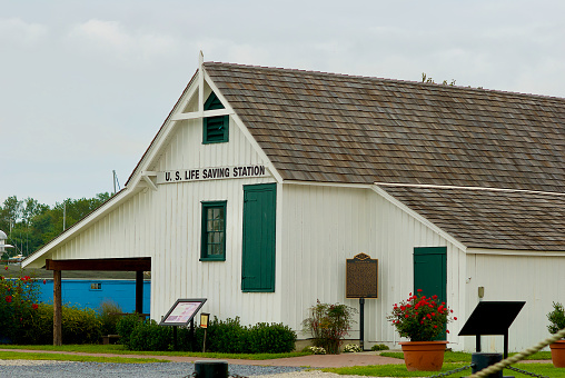 Lewes, Delaware / USA - September 18, 2017: The historic Lewes Life Saving Station, built in 1884, now serves as a museum.