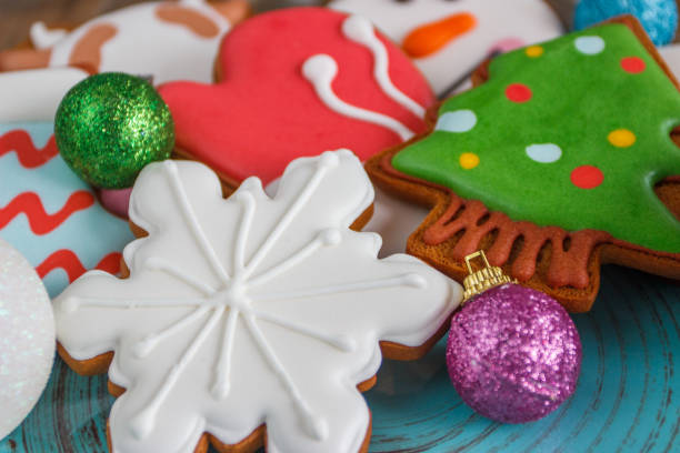 istock Gingerbreads with different decorations from confectionery mastic 1293416302