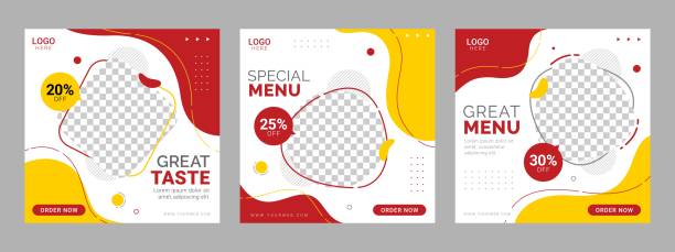 ilustrações, clipart, desenhos animados e ícones de restaurante social mídia social banner banner modelo comida - social media marketing branding sign