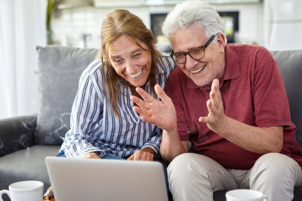 istock Couple having video call on laptop 1293418067