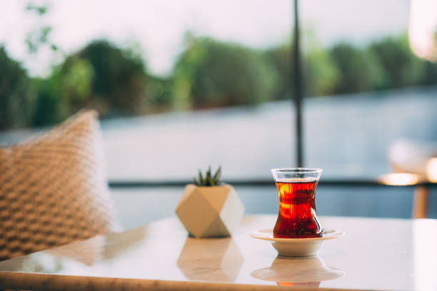 Hot Turkish Tea Served at the Cafe