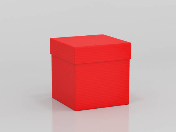 istock Red cardboard. Closed carton with lid on gray background 1293420888