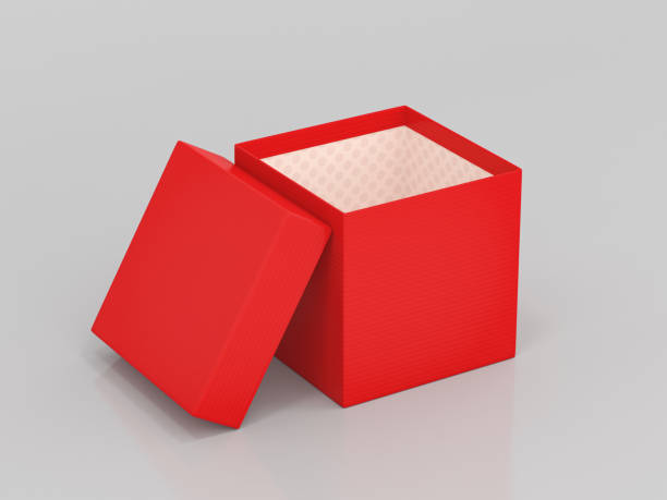 istock Red gift box. Open carton with lid on gray background 1293420894