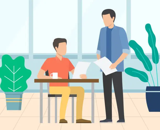 Vector illustration of Boss with Assistant, Novice at Company Employer