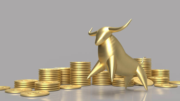 istock The gold bull and coins group for business content 3d rendering. 1293421207