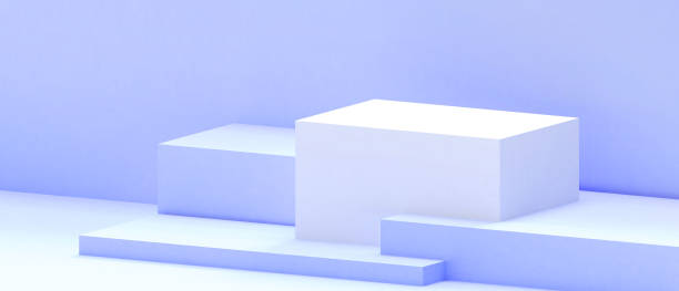 istock Abstract Minimal podium Geometric shapes Cylinder and square box Concept on blue background.showcase for new product. - 3d rendering 1293425433