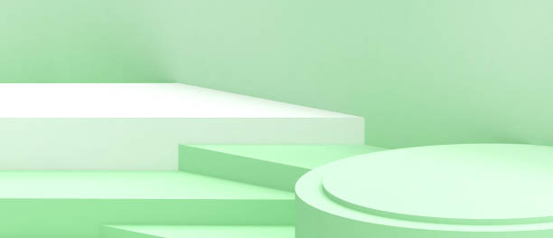 istock Abstract Minimal podium Geometric shapes Cylinder and square box Concept with on Green background.showcase for new product - 3d rendering 1293425569