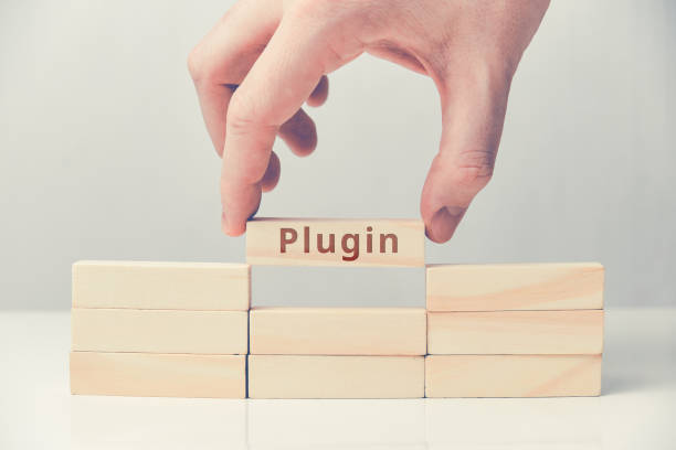 istock Concept plugin for websites on wooden blocks 1293425859