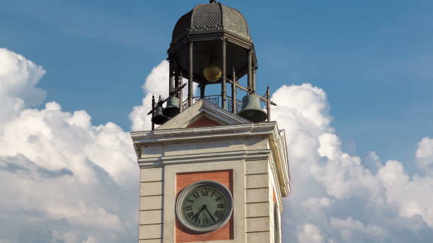 istock Watch tower on The Old Post Office building timelapse hyperlapse. Located in the Puerta del Sol. Madrid, Spain 1293431940