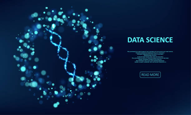 Big genomic data visualization Big genomic data visualization. DNA test, genom map. Glittering dust of lights. Graphic concept for your design genomics stock illustrations