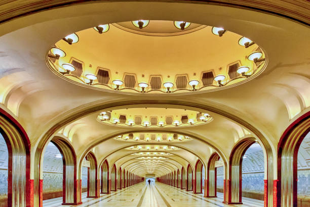 Moscow, Russia - 2 November, 2019: One of the Metro Stations in Moscow Underground Railway. Horizontal Image Composition