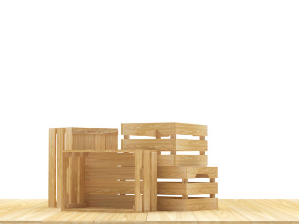 istock Several wooden crates stand on a wooden surface 1293436415